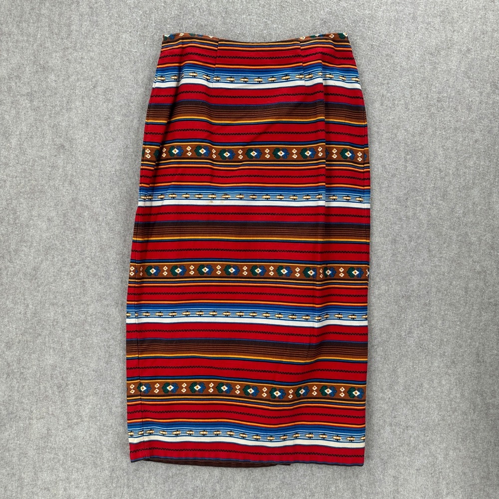VTG Access Southwestern Stripe Wrap‎ Skirt Midi Length Red Blue Cotton